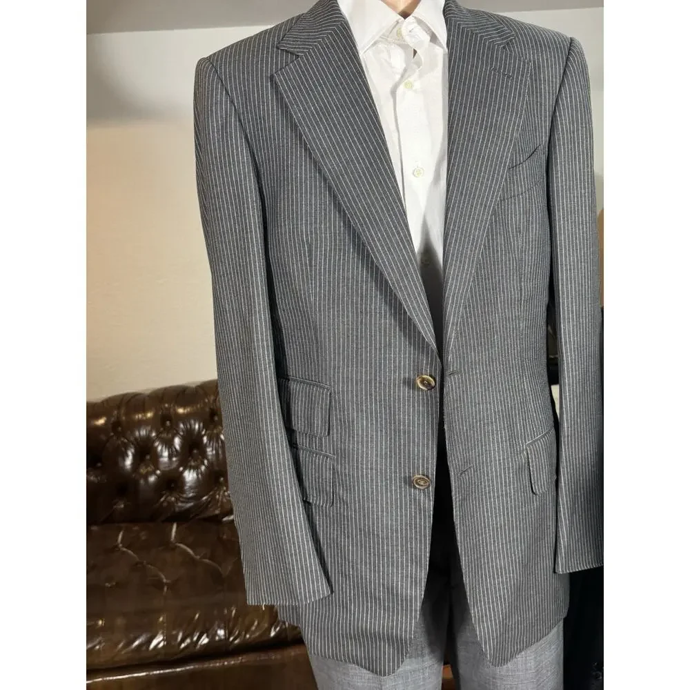 Tom Ford Gray Striped Wool 2 Piece Suit New 50R 40R 34x30.5 Trousers Notch Lapel